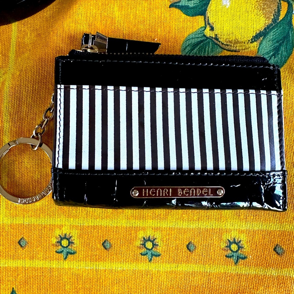 Henri Bendel Croc and Stripes Keychain Wallet Like New